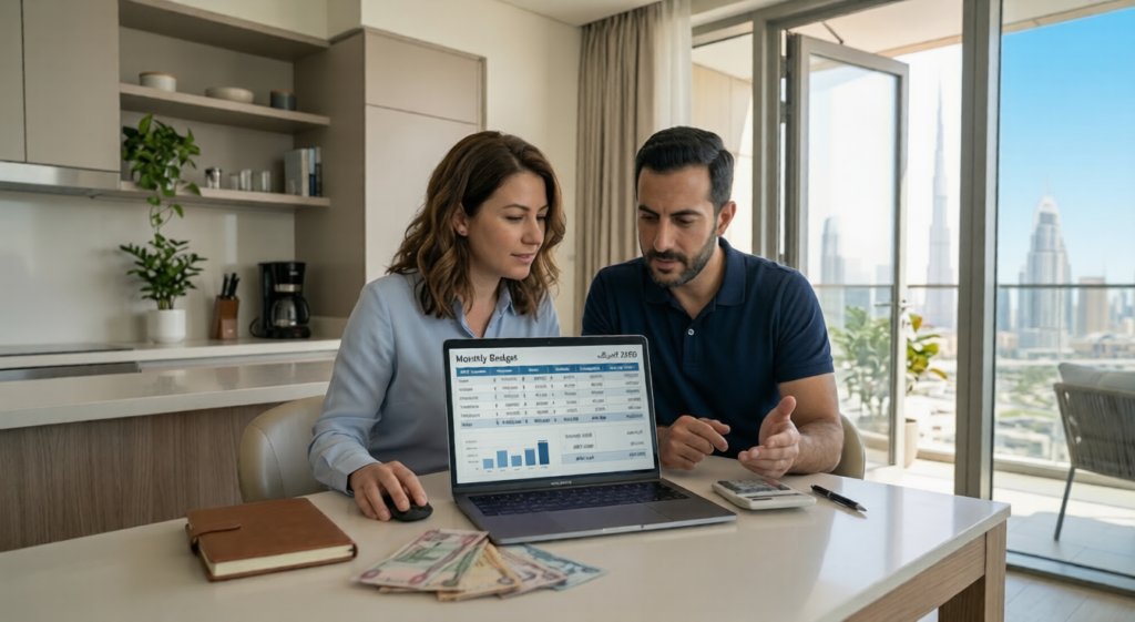 Dubai monthly budget 2026 expat planning AED expenses