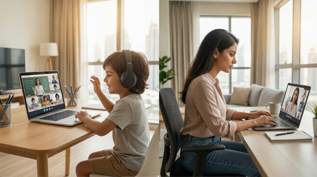 UAE distance learning 2026 parent working from home Dubai earning income