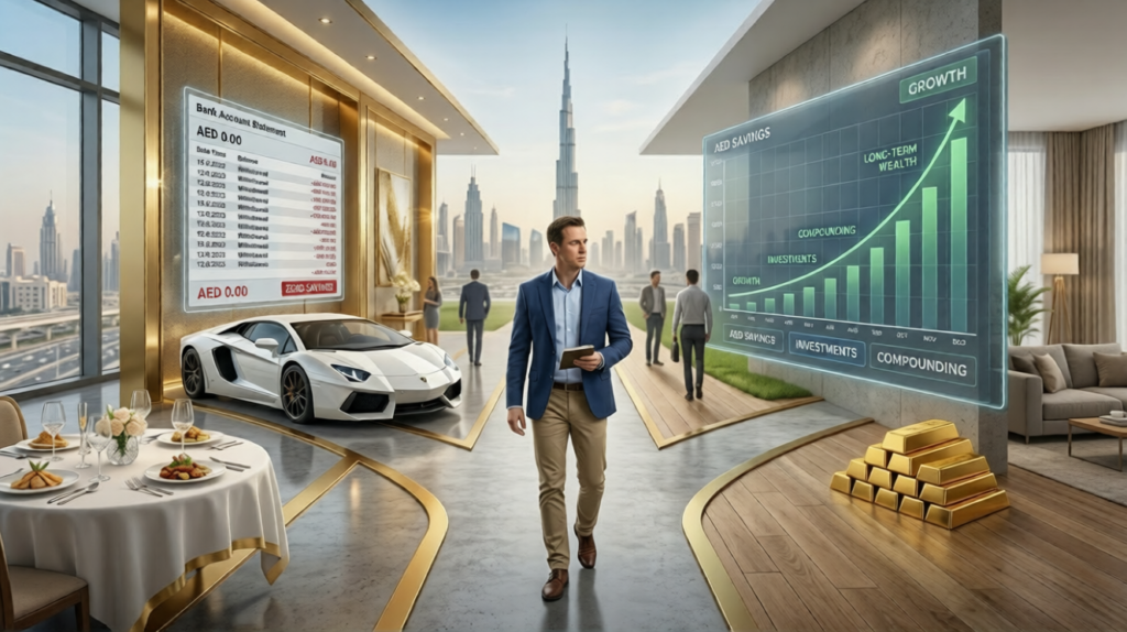 save money Dubai expat lifestyle inflation vs wealth building