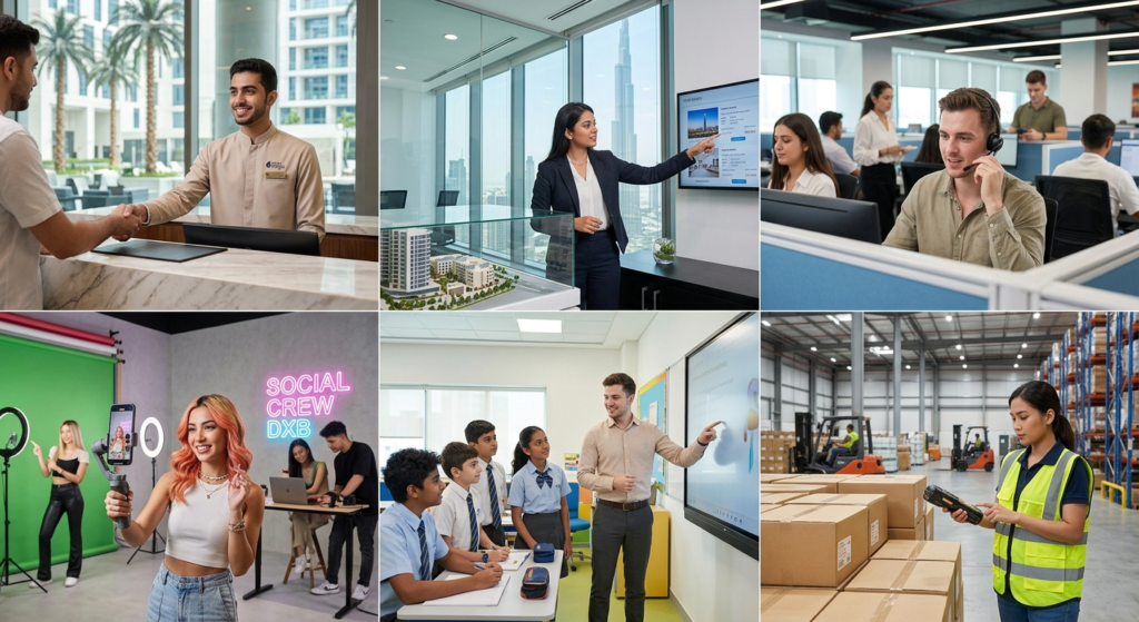 Dubai jobs without experience 2026 industries hiring freshers six sectors