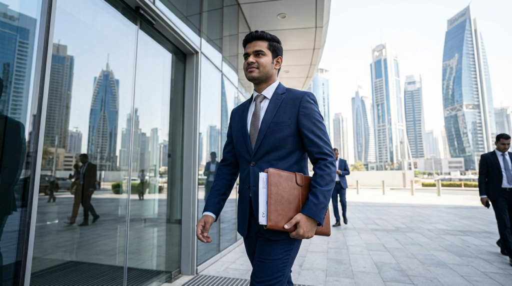 Job seeker attending a walk-in interview in Dubai while on a visit visa
